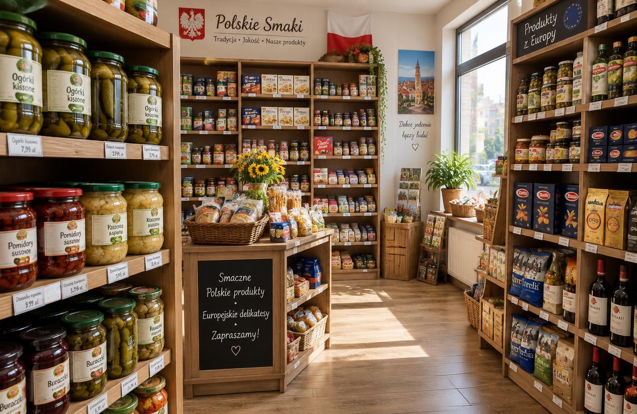 Interior of an independent grocery store stocked with imported goods